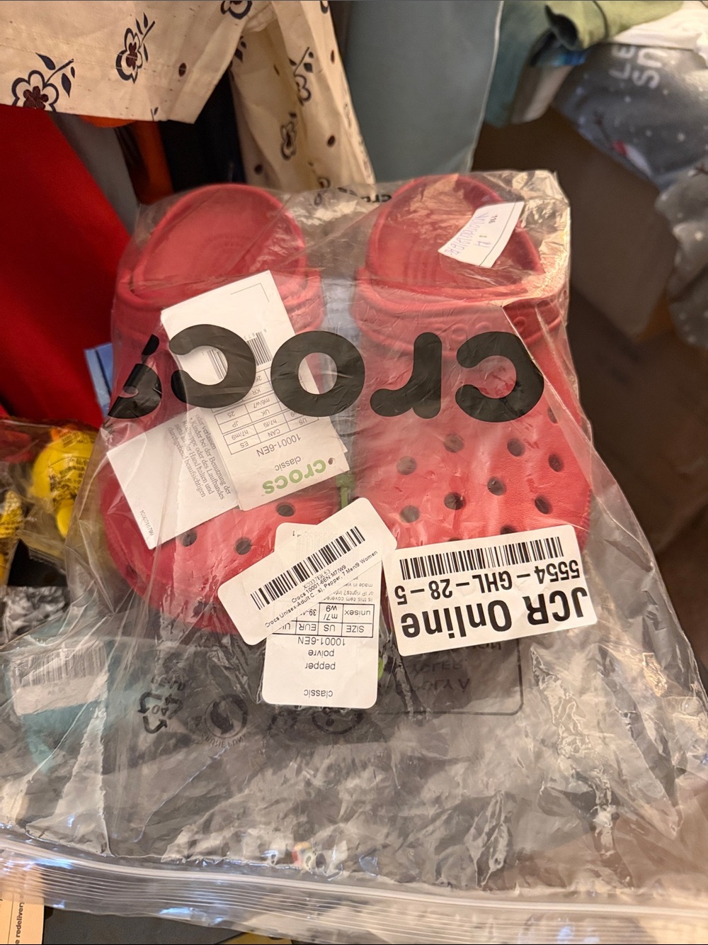 CROCS Classic Clog in Red with Heel Strap